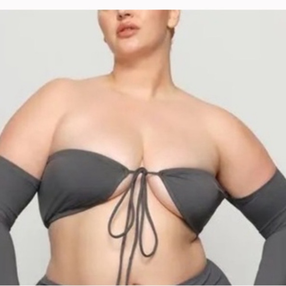 NWT! SKIMS Recycled Swim Long Sleeve Bikini Top - Gunmetal—L